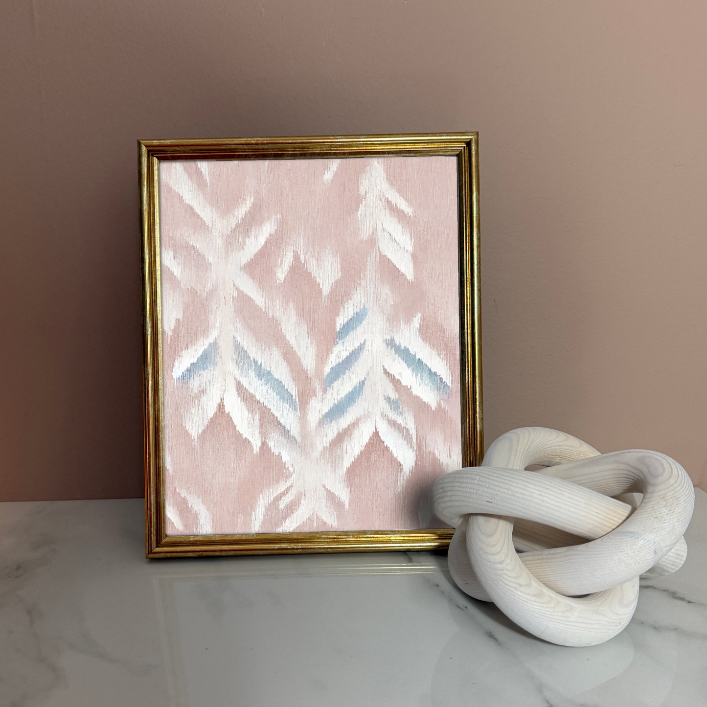 Blush Feather Ikat Art Print | 8x10 | 11x14 | Soft Boho Wall Art in Pink & Blue