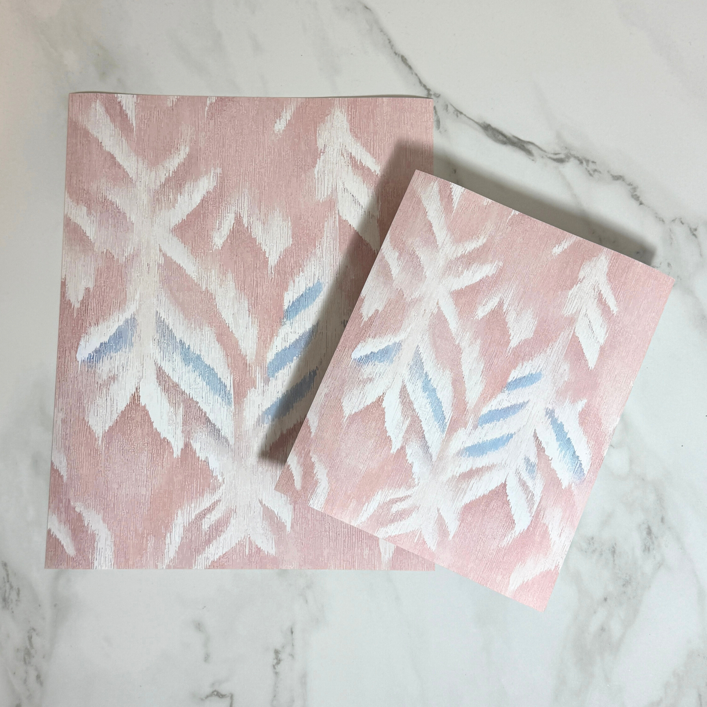 Blush Feather Ikat Art Print | 8x10 | 11x14 | Soft Boho Wall Art in Pink & Blue