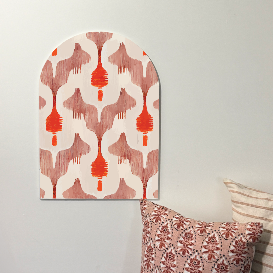 Modern Boho Arch Wall Art | Abstract Ikat-Inspired Pattern in Warm Earth Tones