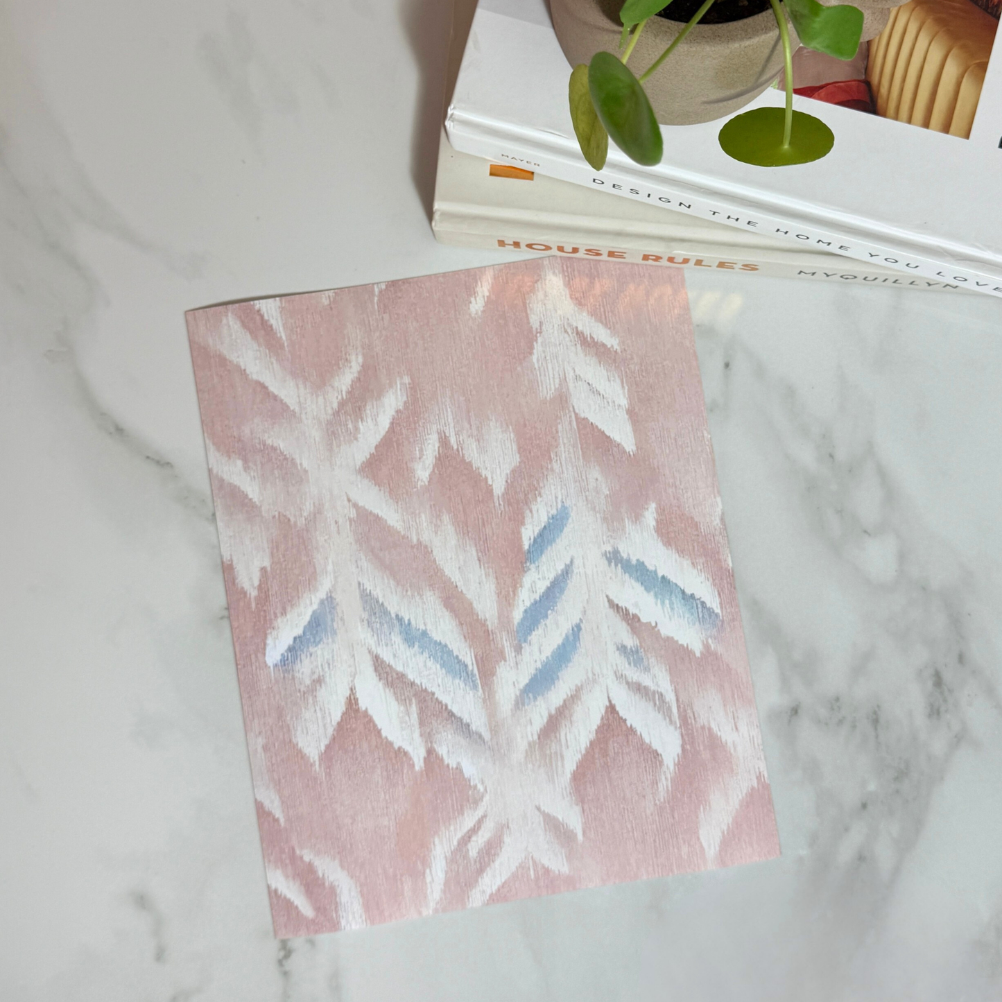 Blush Feather Ikat Art Print | 8x10 | 11x14 | Soft Boho Wall Art in Pink & Blue