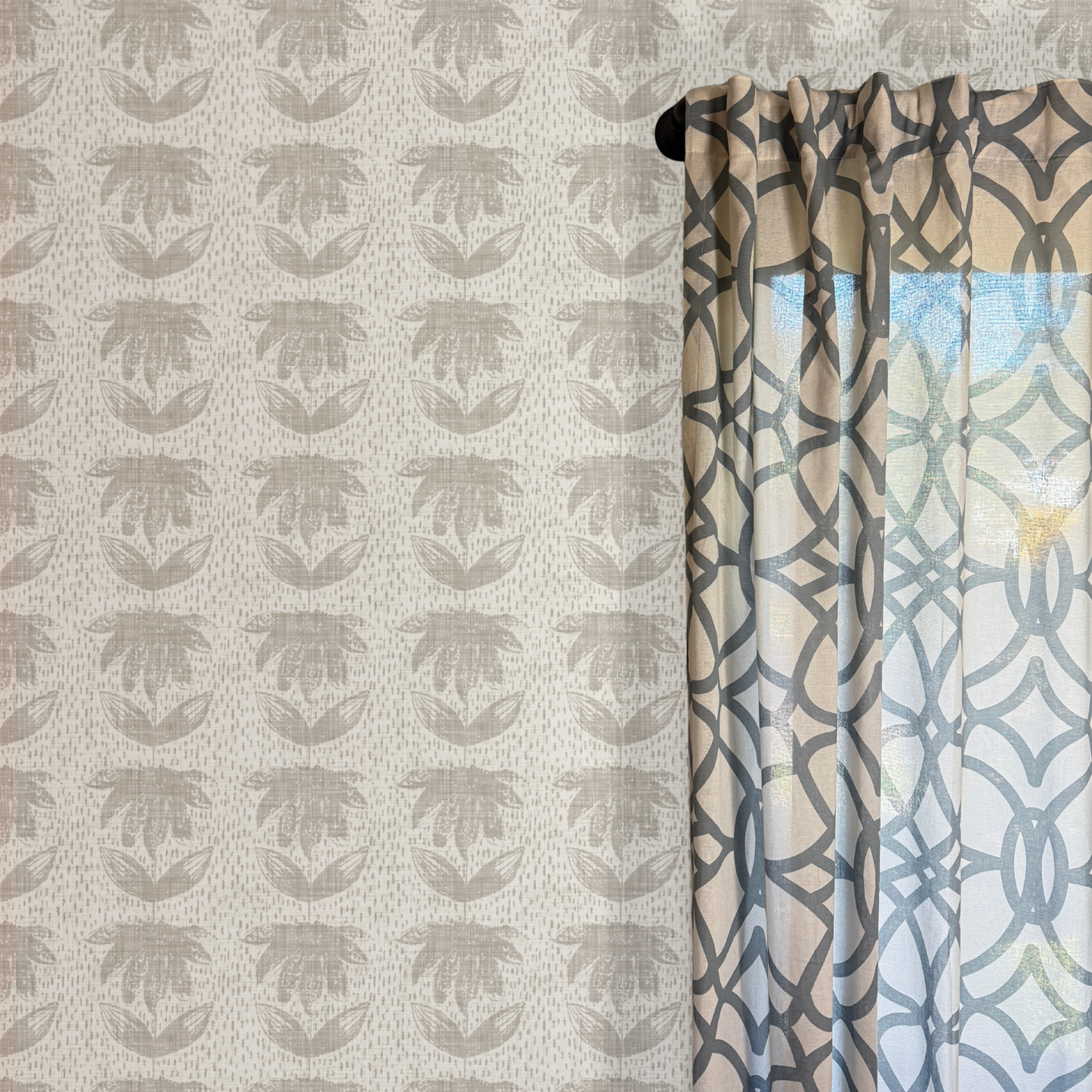 Floral Ikat Wallpaper | Neutral Peel and Stick Wall Covering