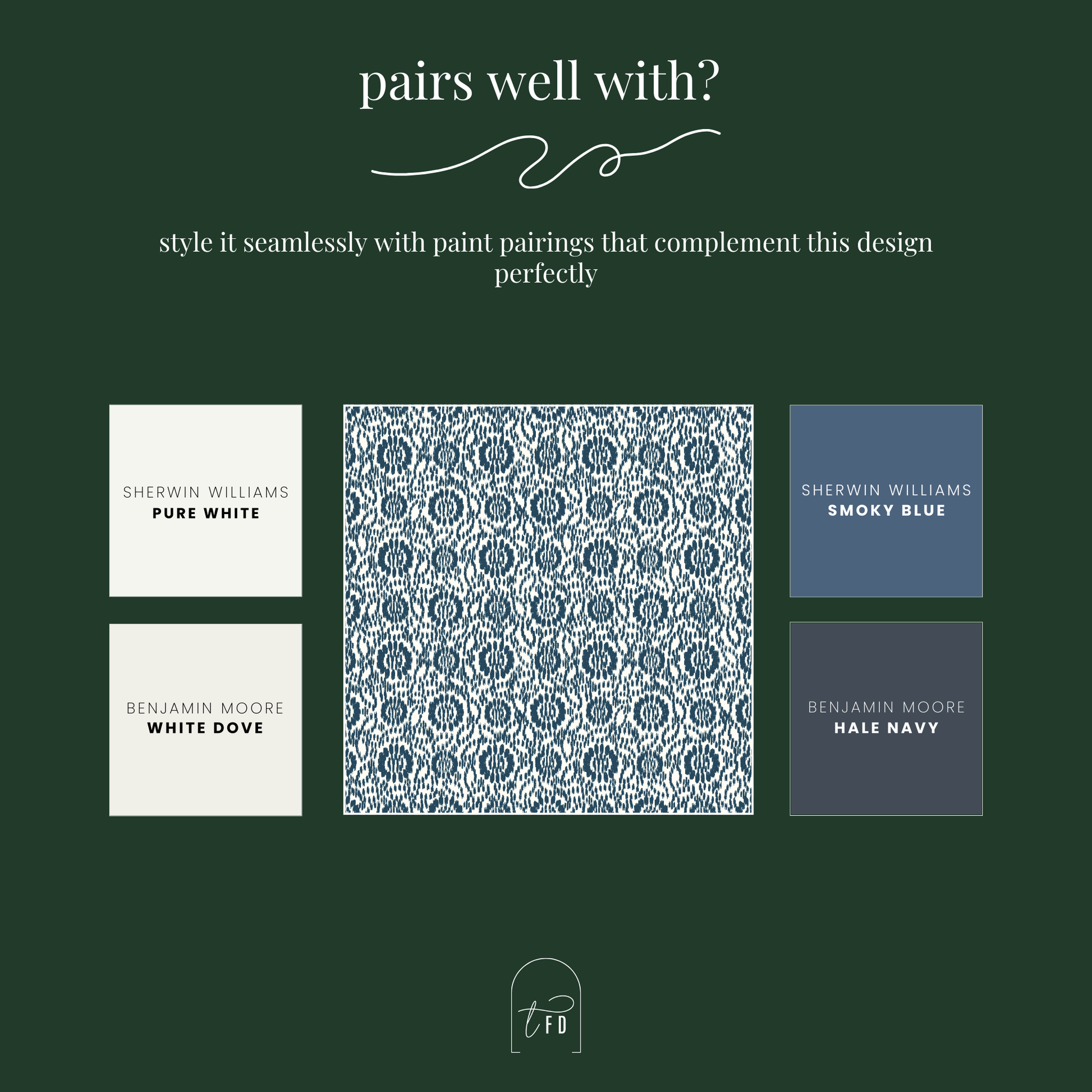 Paint Color swatches and text on a green background with design elements.