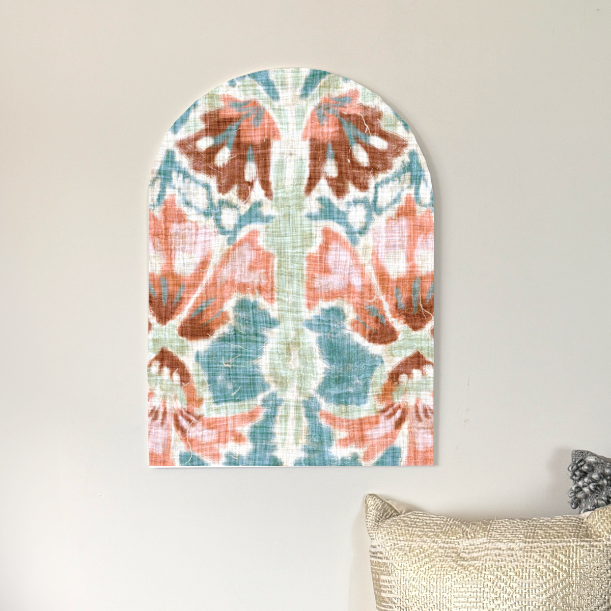 Desert Ikat Arch Wall Art | Earthy Abstract in Rust, Sage + Aqua | Boho Wall Panel