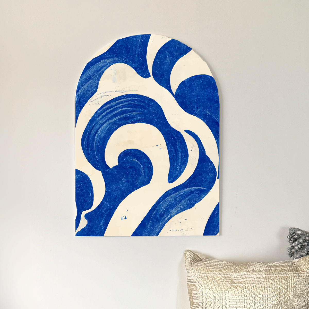 Deep Wave Arch Wall Art | Large Scale Indigo Curve Pattern | Bold Modern Wall Panel