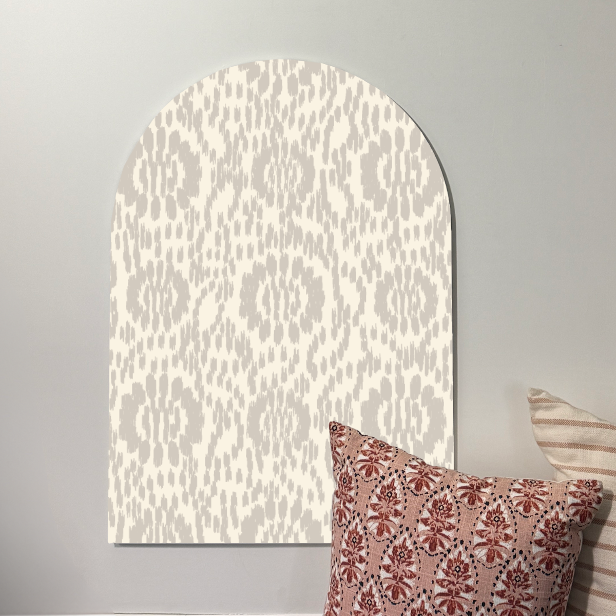 Modern Floral Inspired Ikat Arch Wall Art in Soft Clay | Neutral Boho Accent Panel