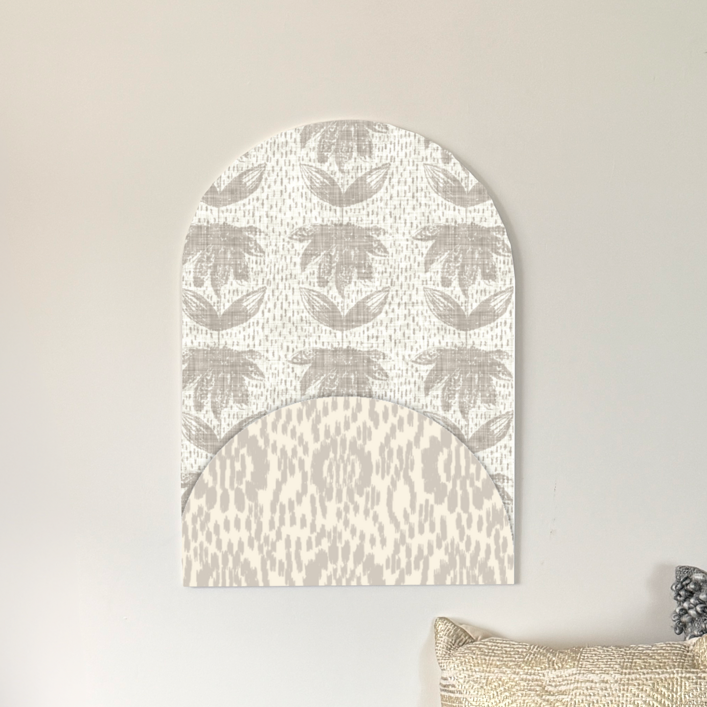 Neutral Layered Ikat & Floral Arch Wall Art – Textured Minimalist Decor