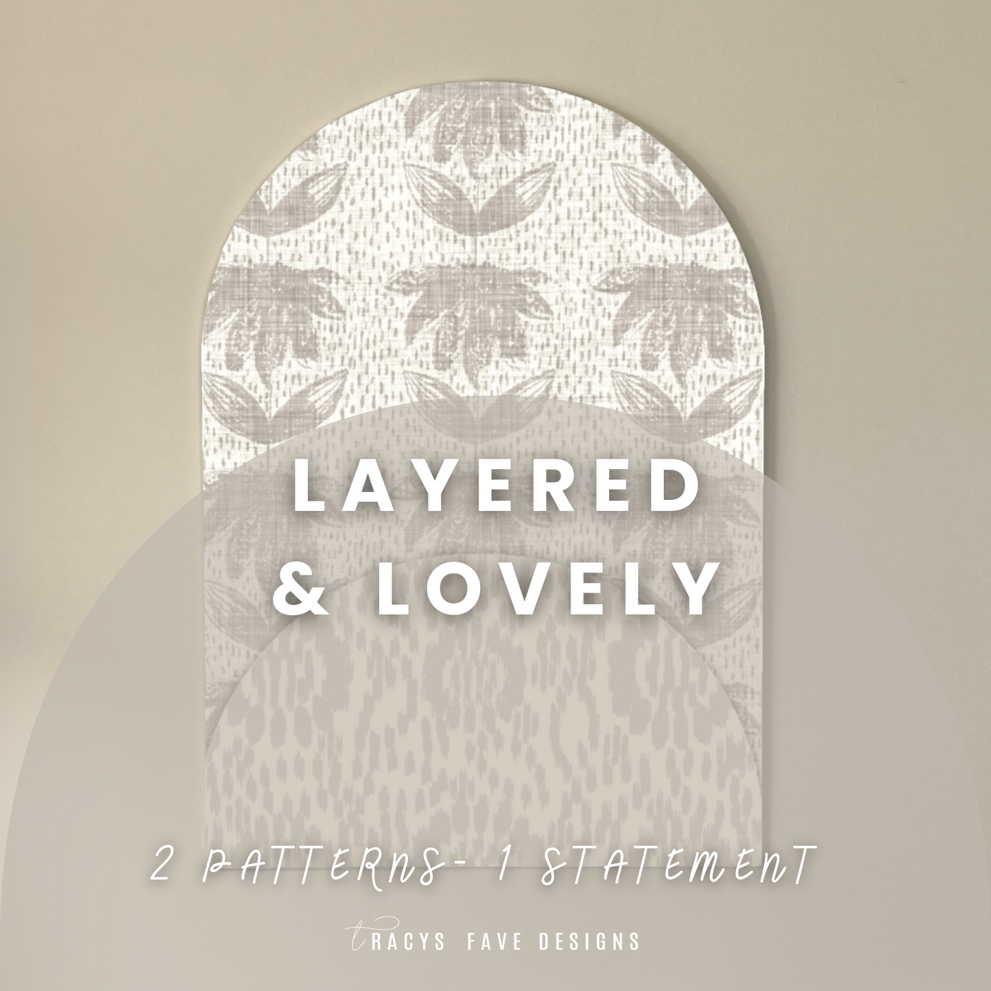 Neutral Layered Ikat & Floral Arch Wall Art – Textured Minimalist Decor