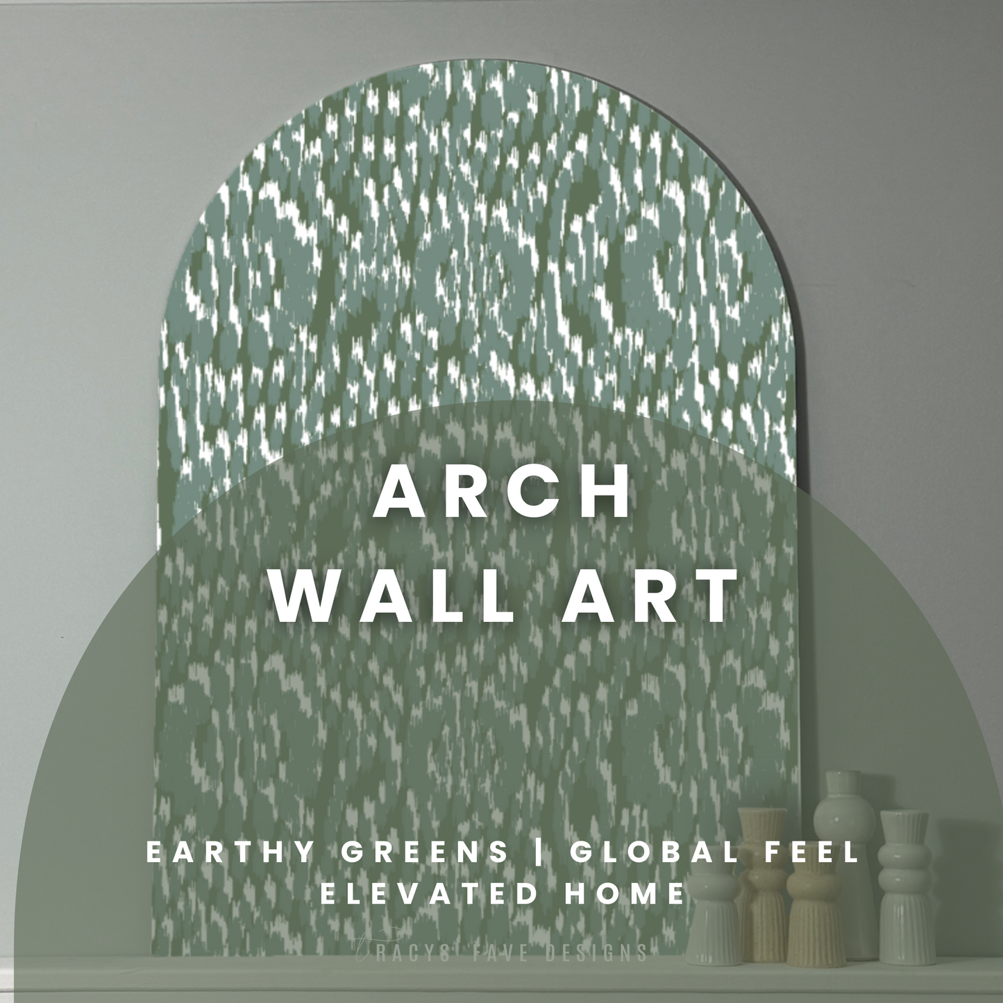 Green Ikat Arch Wall Art | Modern Global Print on EPVC Panel