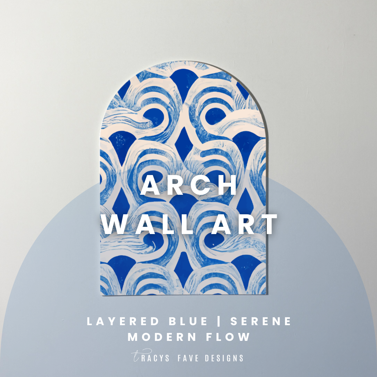 Blue Rhythm Arch Wall Art | Organic Wave Pattern in Indigo + White | Modern Boho Panel