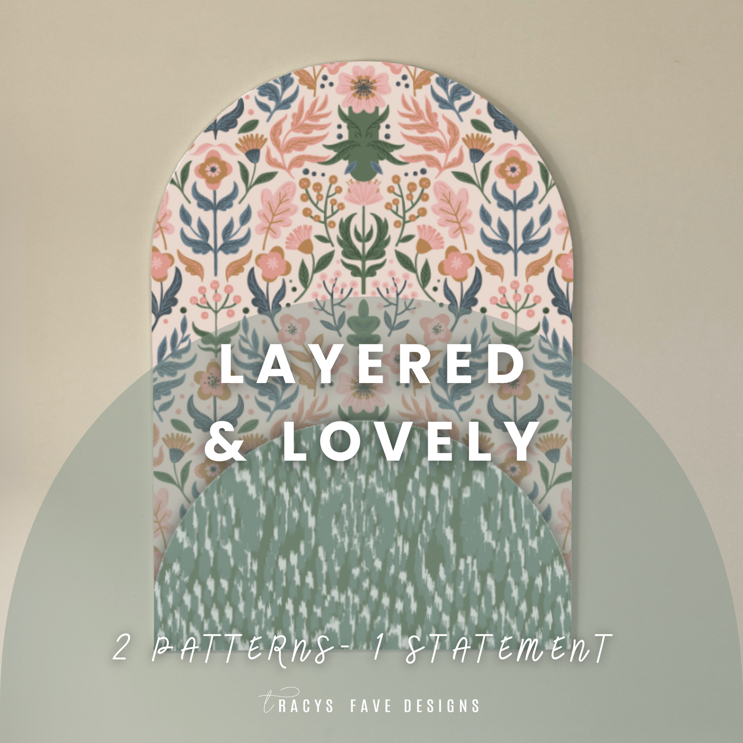 Botanical Layers Arch Wall Art – Floral & Green Ikat Decorative Panel