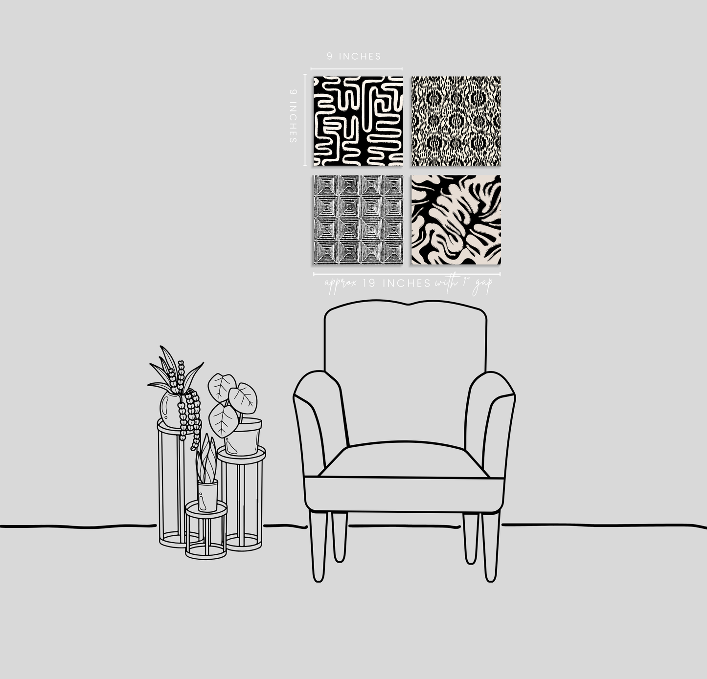 Graphic Instinct | 4 piece Black & White Art Print Set