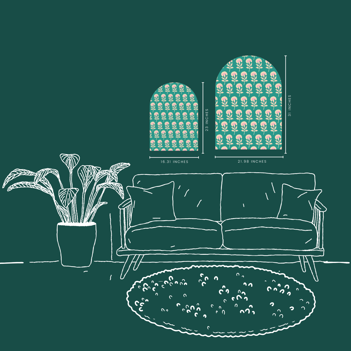 Sea Stamped Bloom | Teal Floral Wall Art  | Modern Block Print Inspired Design