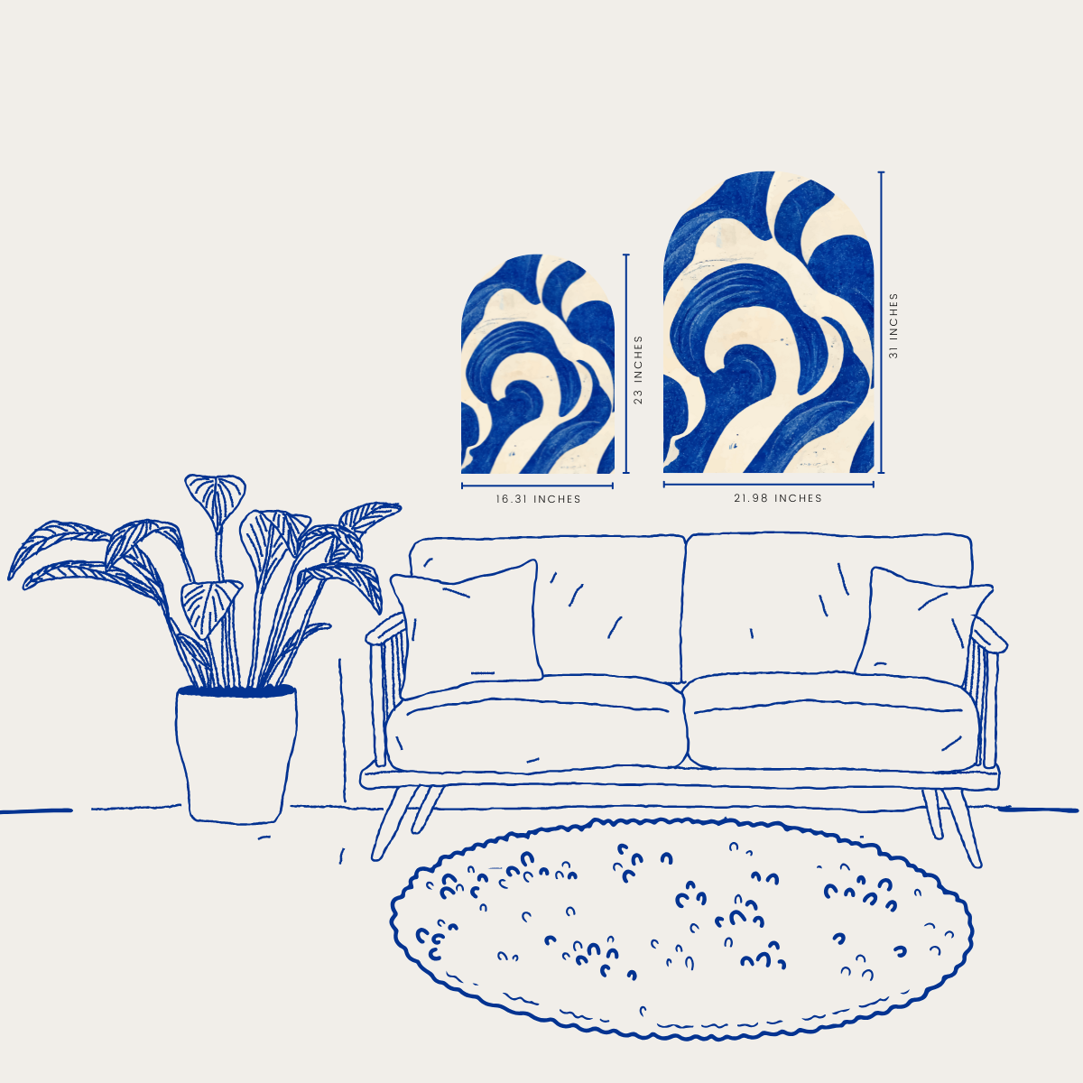 Deep Wave Arch Wall Art | Large Scale Indigo Curve Pattern | Bold Modern Wall Panel