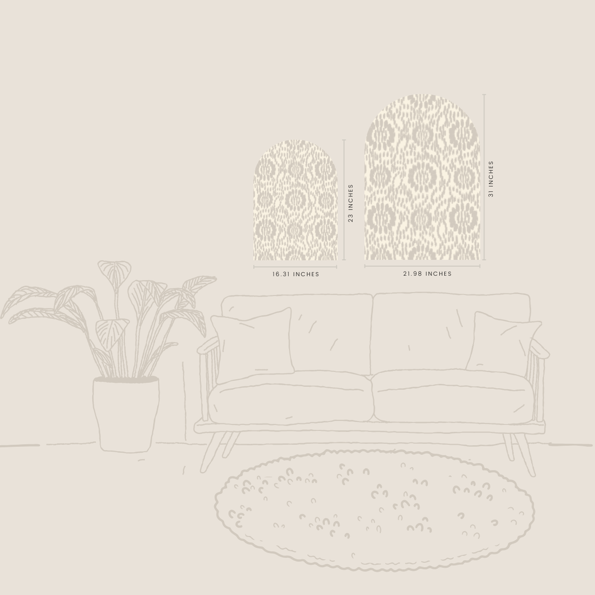 Modern Floral Inspired Ikat Arch Wall Art in Soft Clay | Neutral Boho Accent Panel