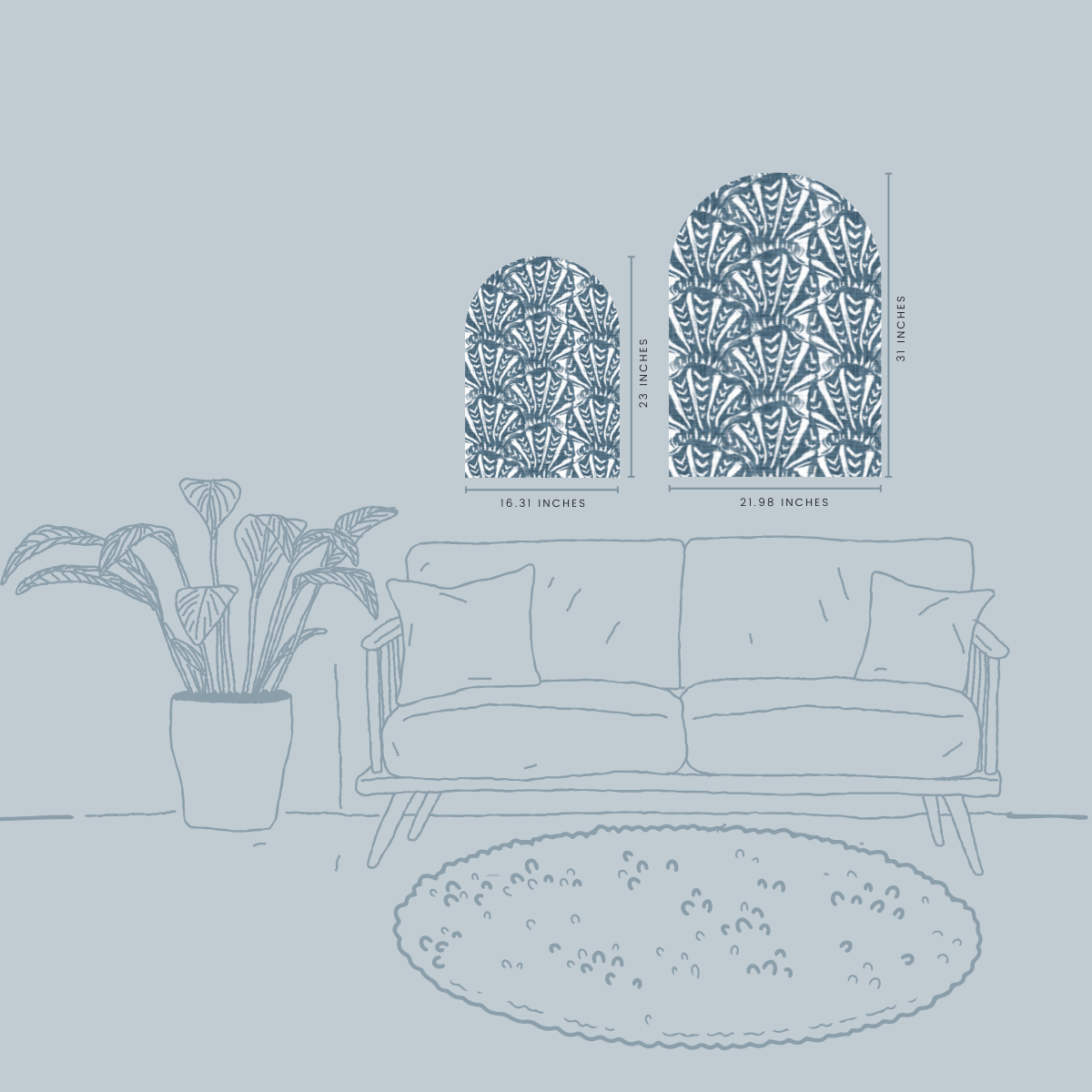 Boho Palm Arch Wall Art | Navy Textural Deco Design