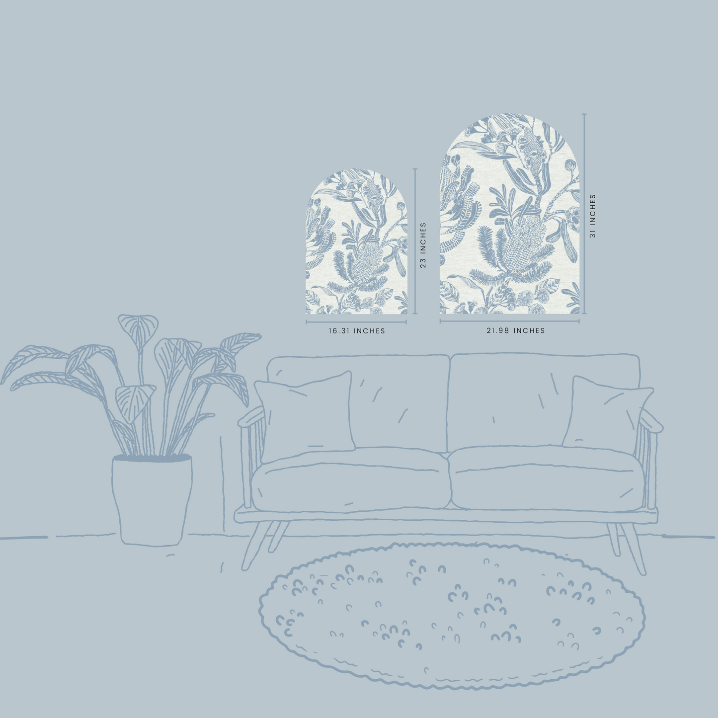 Botanical Sketch Arch Wall Art | 16x23 | 22x31 | Blue Floral Wall Decor for Coastal & Classic Homes