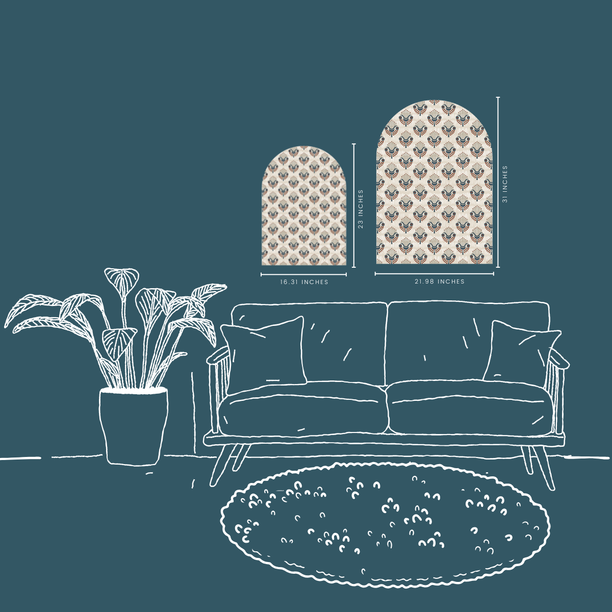 Modern Boho Arch Wall Art  | Rust & Navy Geometric Floral Pattern | Scandinavian-Inspired Wall Decor on EPVC Panel | Pattern Wall Accent