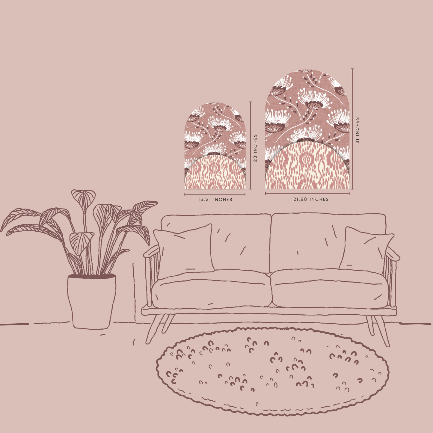 Blush Bloom Layered Arch Art | Modern Floral + Ikat Pattern Wall Decor
