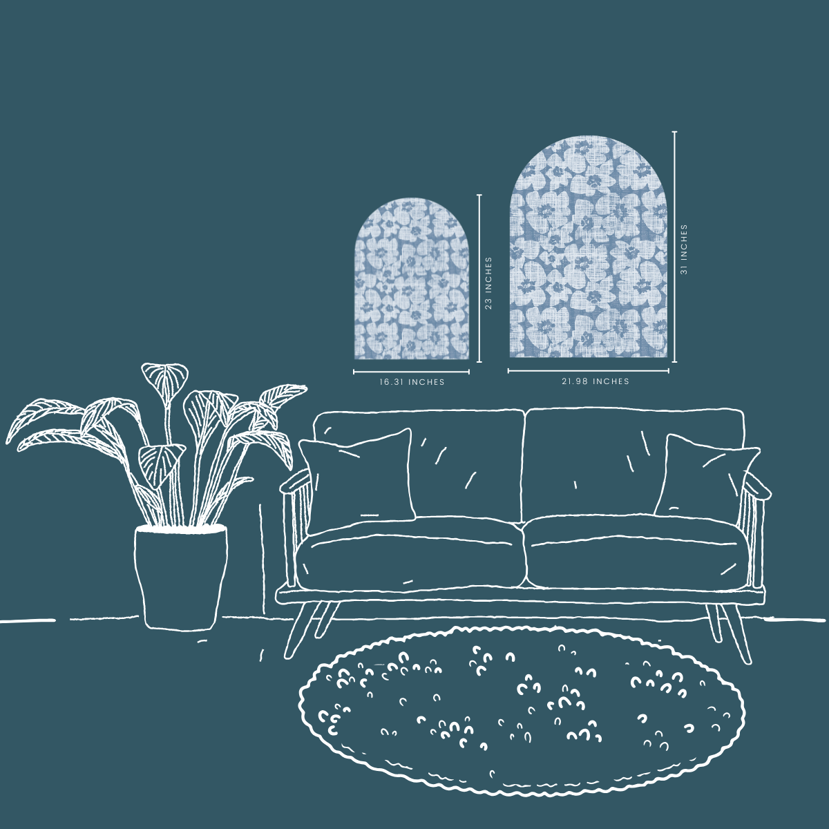 Blue Floral Arch Wall Art | Modern Coastal Patterned Wall Decor | Textured Chambray Blue Flower Design on EPVC Panel | Curated Wall Accent