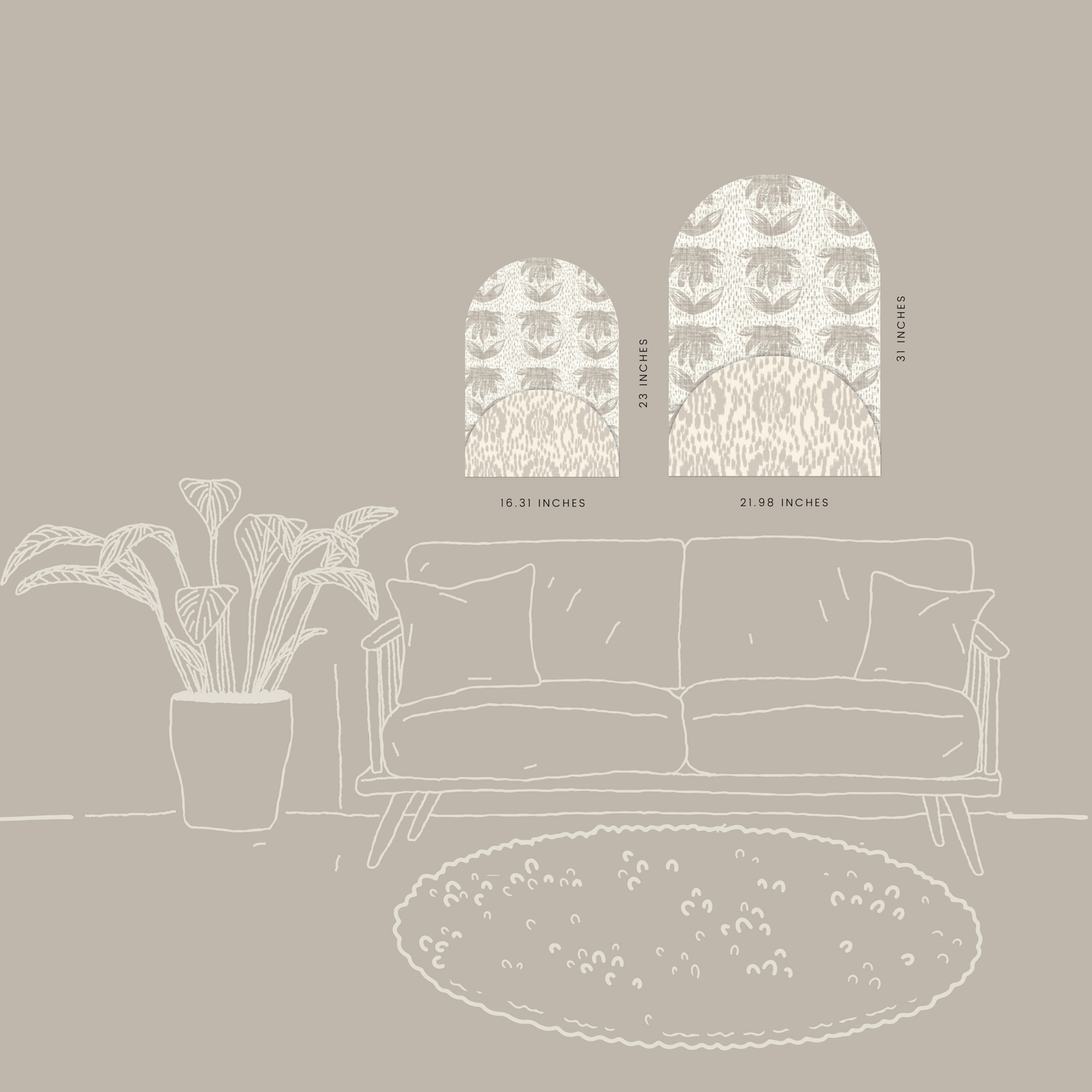 Neutral Layered Ikat & Floral Arch Wall Art – Textured Minimalist Decor