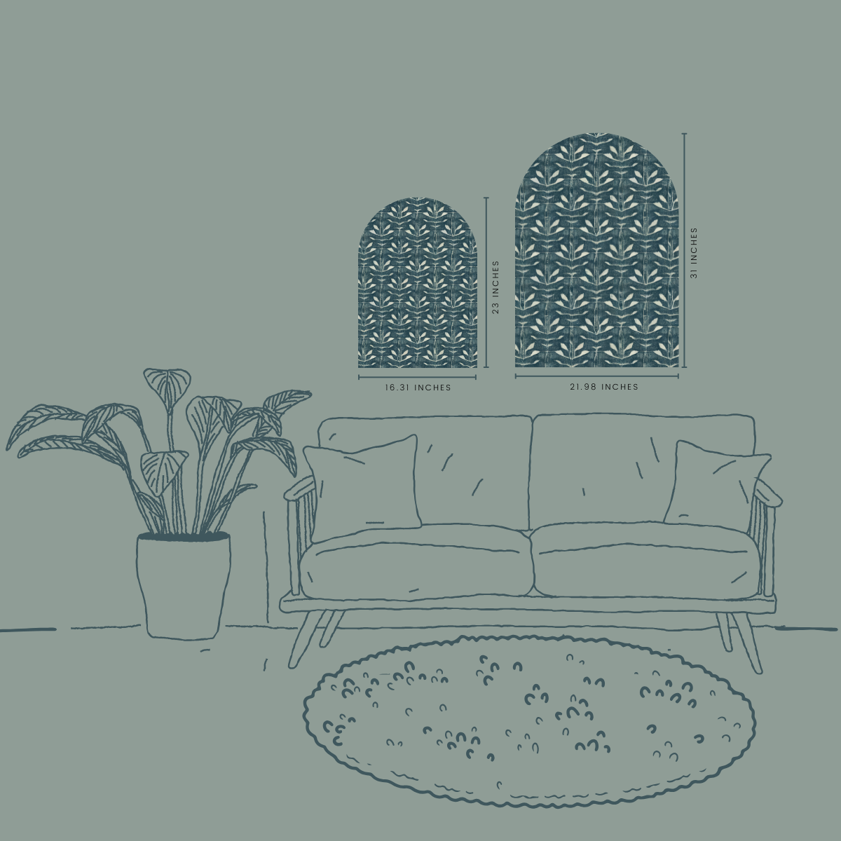 Botanic Grove | Modern Indigo Green Arch Wall Art