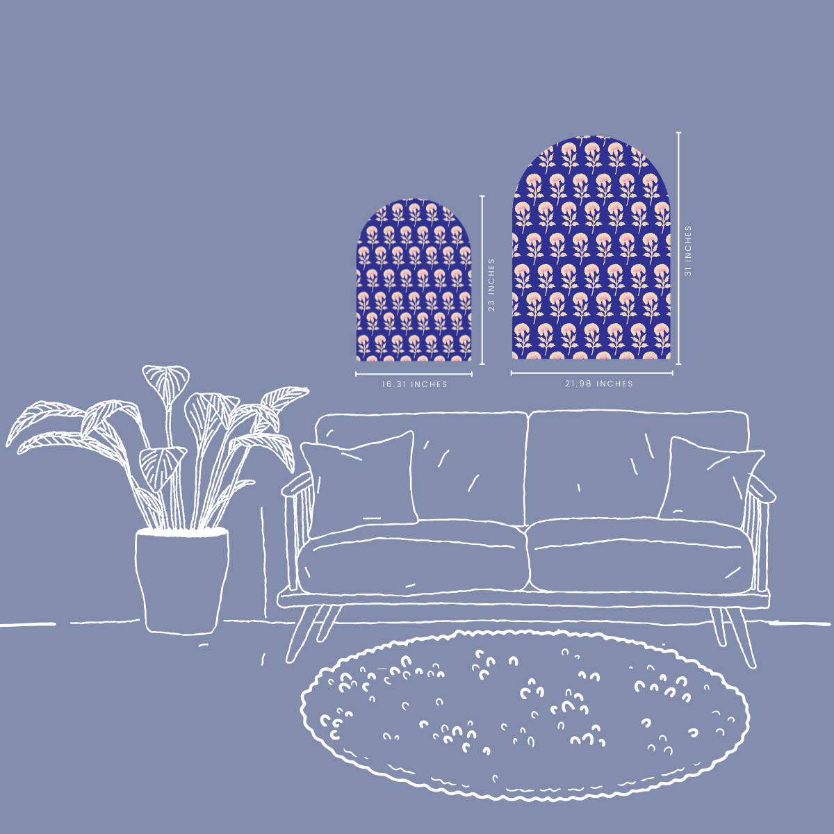 Cobalt Stamped Bloom | Blue Floral Wall Art | Modern Block Print Inspired Design