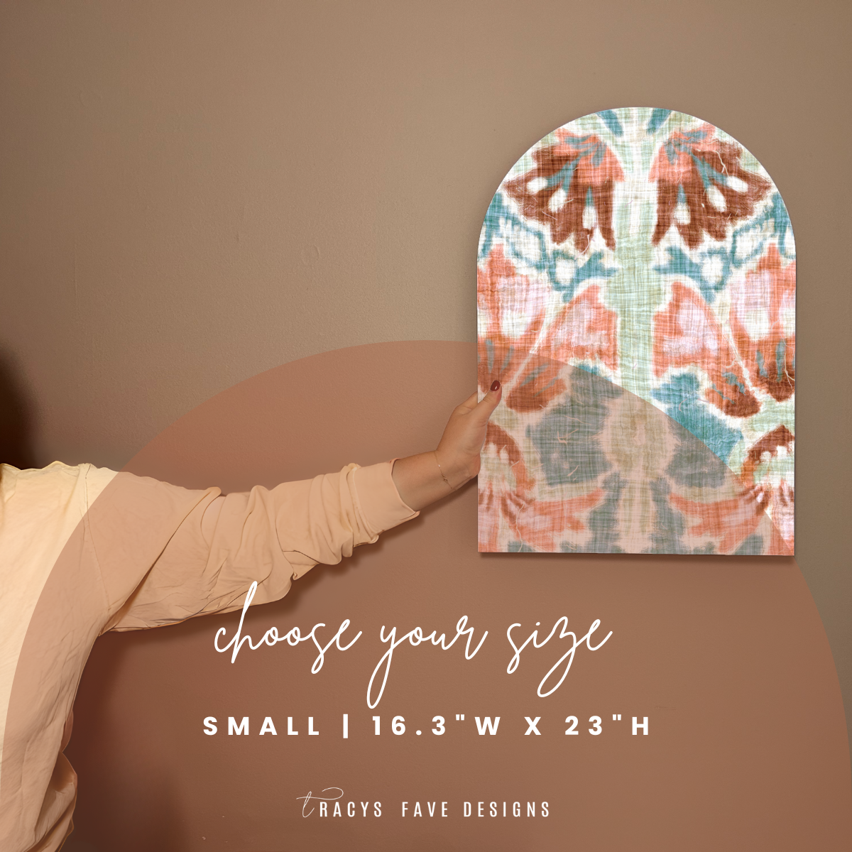 Desert Ikat Arch Wall Art | Earthy Abstract in Rust, Sage + Aqua | Boho Wall Panel