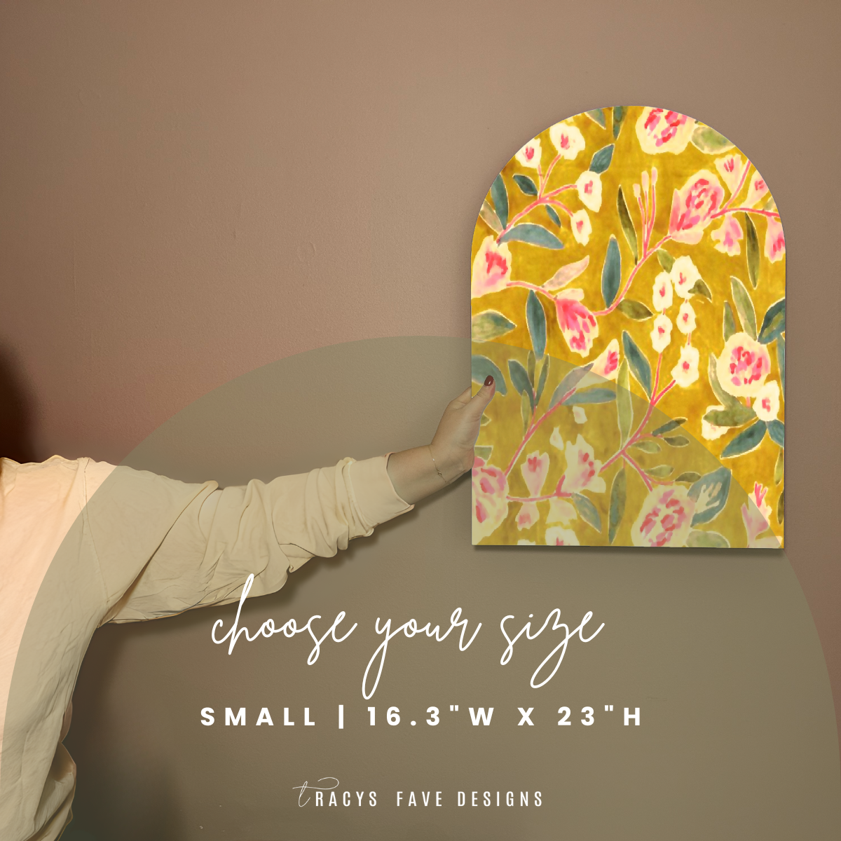 Golden Bloom Arch Wall Art | Painterly Floral Panel in Mustard, Blush + Green
