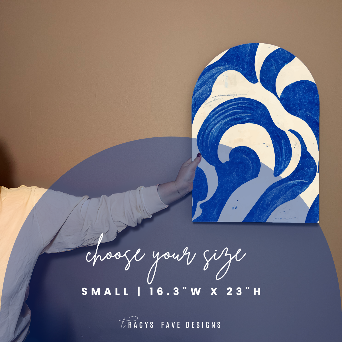 Deep Wave Arch Wall Art | Large Scale Indigo Curve Pattern | Bold Modern Wall Panel