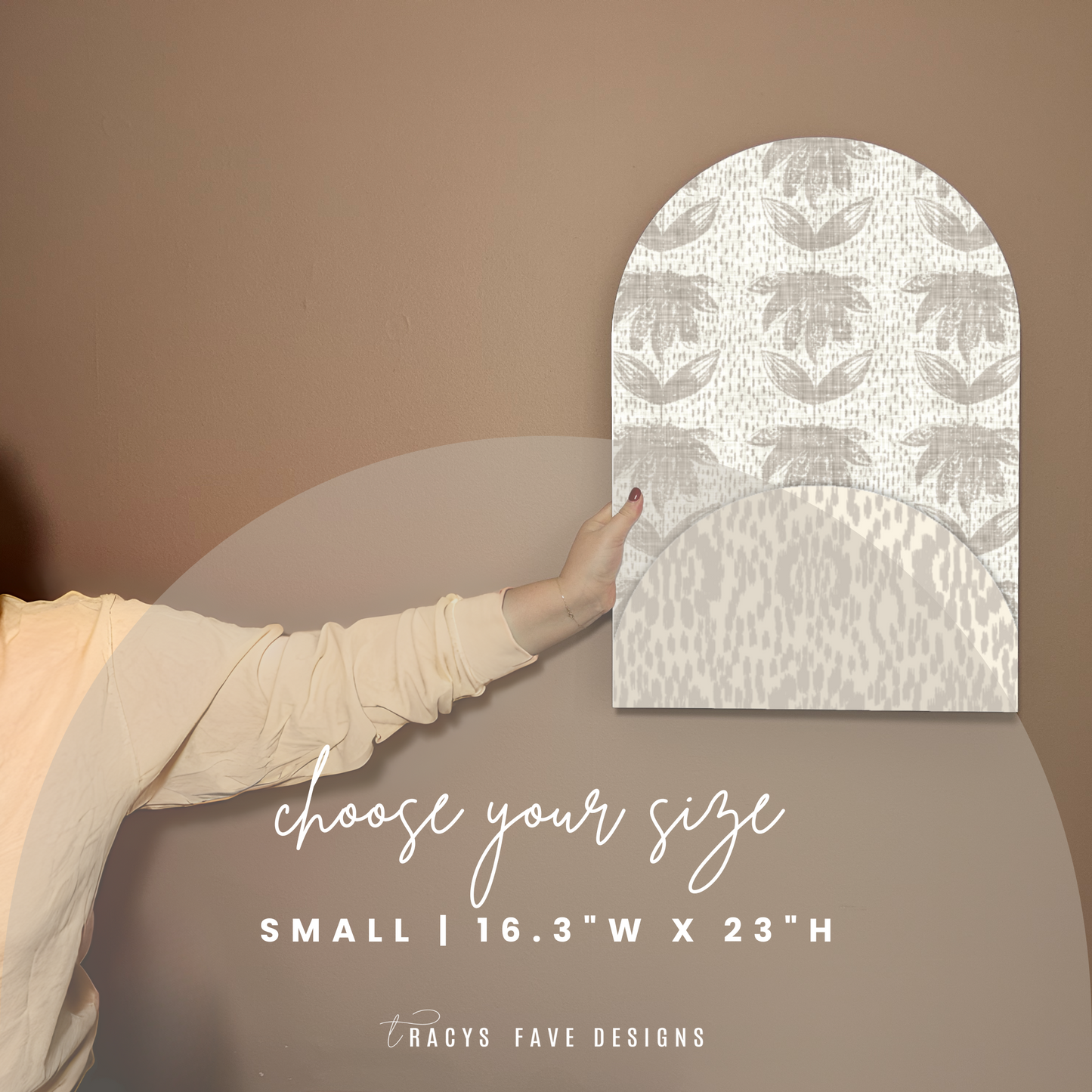 Neutral Layered Ikat & Floral Arch Wall Art – Textured Minimalist Decor
