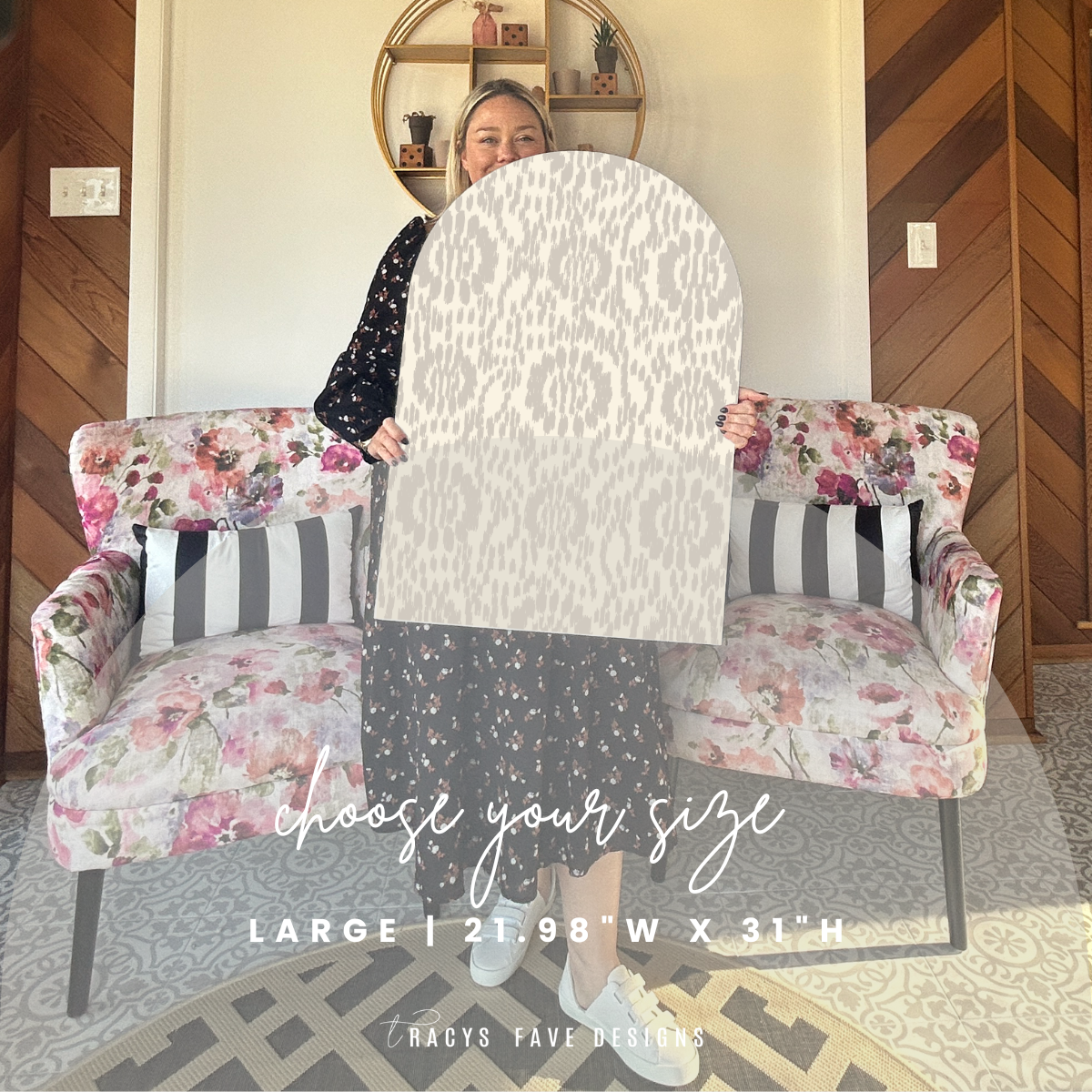 Modern Floral Inspired Ikat Arch Wall Art in Soft Clay | Neutral Boho Accent Panel