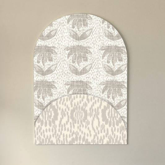 Neutral Layered Ikat & Floral Arch Wall Art – Textured Minimalist Decor