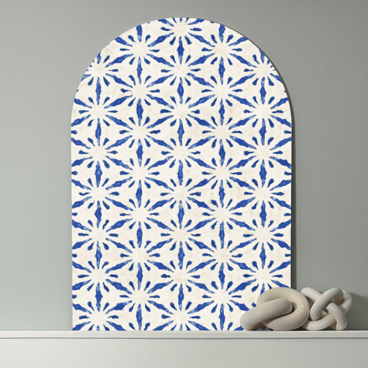 Blue Ikat Star Arch Wall Art – Modern Boho Pattern in White & Indigo