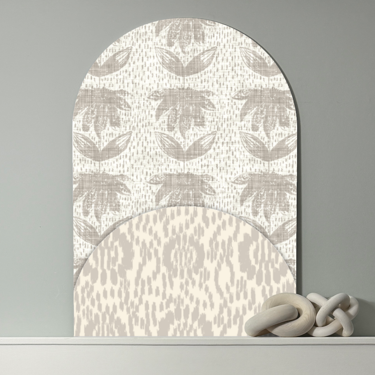 Neutral Layered Ikat & Floral Arch Wall Art – Textured Minimalist Decor