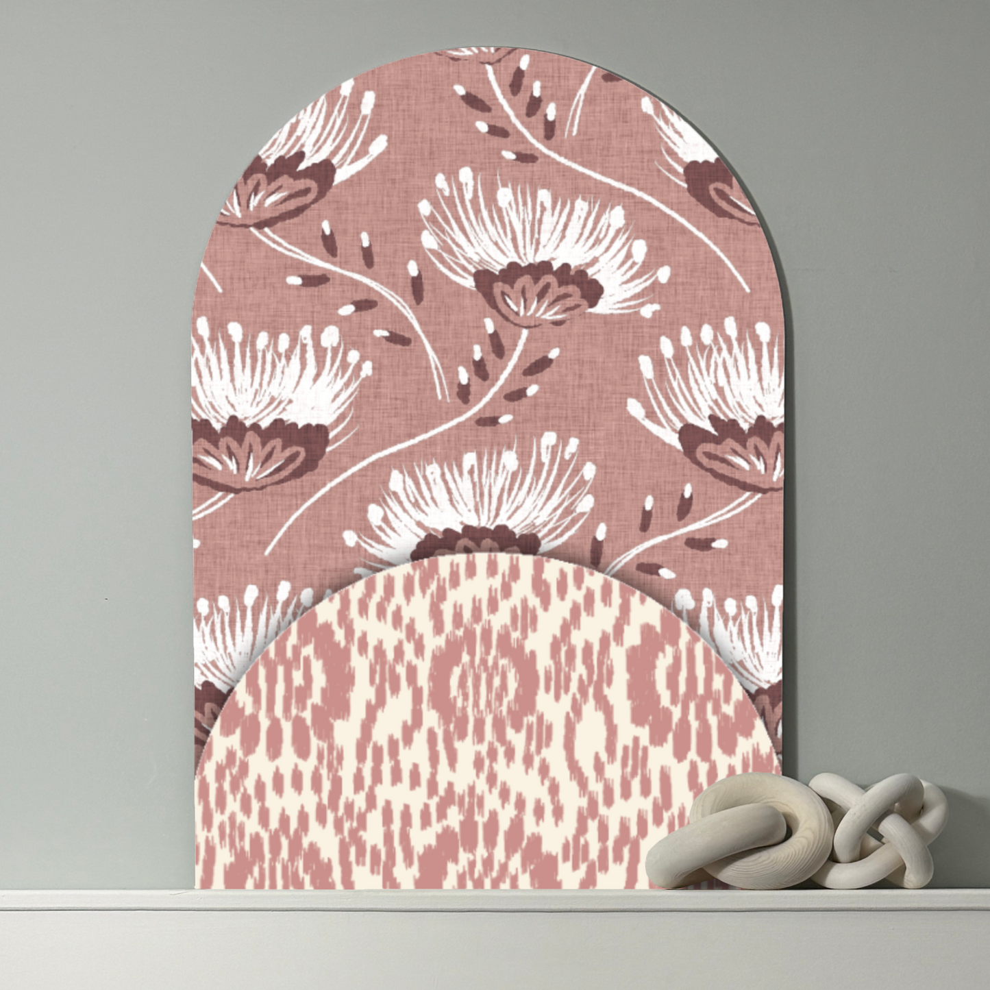 Blush Bloom Layered Arch Art | Modern Floral + Ikat Pattern Wall Decor