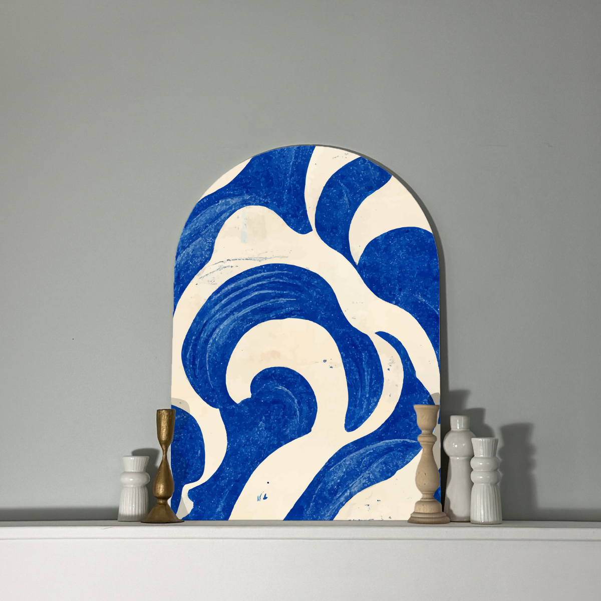 Deep Wave Arch Wall Art | Large Scale Indigo Curve Pattern | Bold Modern Wall Panel