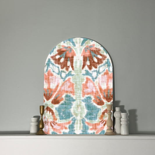 Desert Ikat Arch Wall Art | Earthy Abstract in Rust, Sage + Aqua | Boho Wall Panel