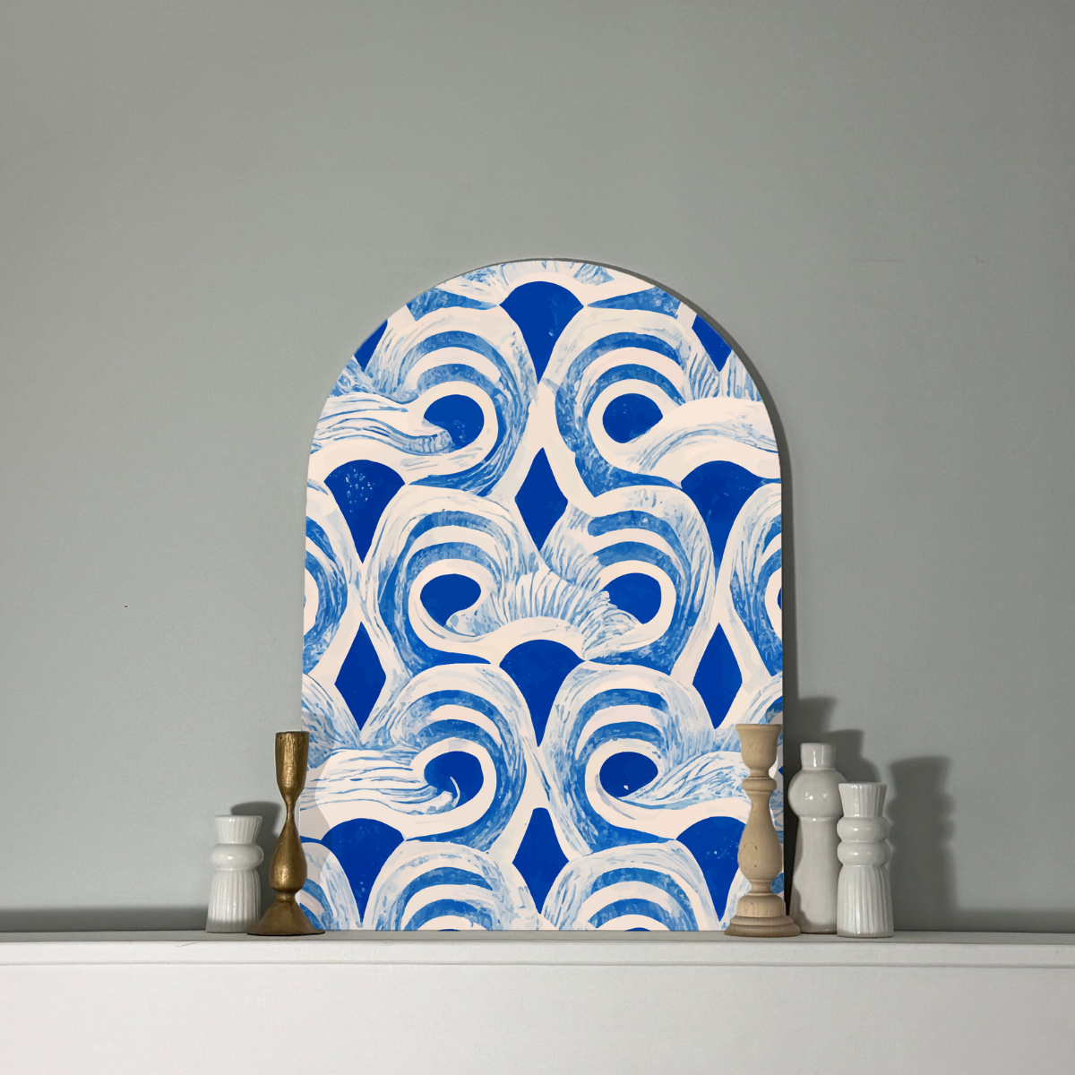 Blue Rhythm Arch Wall Art | Organic Wave Pattern in Indigo + White | Modern Boho Panel
