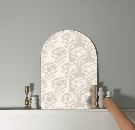 Tan Fan Flower Split Arch Art | Modern Neutral Floral Wall Decor