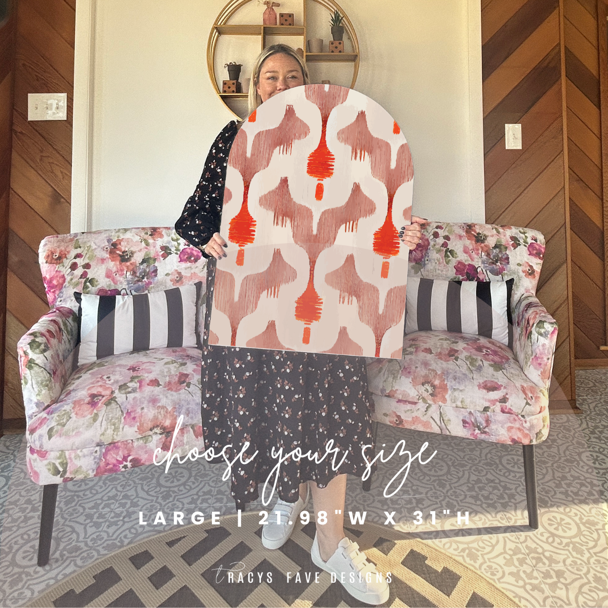 Modern Boho Arch Wall Art | Abstract Ikat-Inspired Pattern in Warm Earth Tones