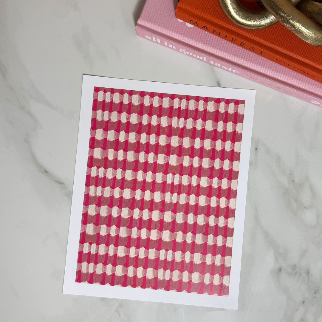 Block Party Pink Abstract Pattern Art Print | Pink and Cream Modern Wall Art | 8x10 and 11x14 Size