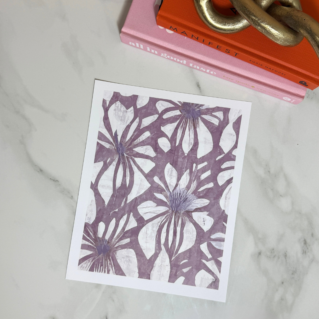 Velvet Garden Botanical Art Print | Mauve Floral Pattern Wall Art | 8x10 and 11x14 Size