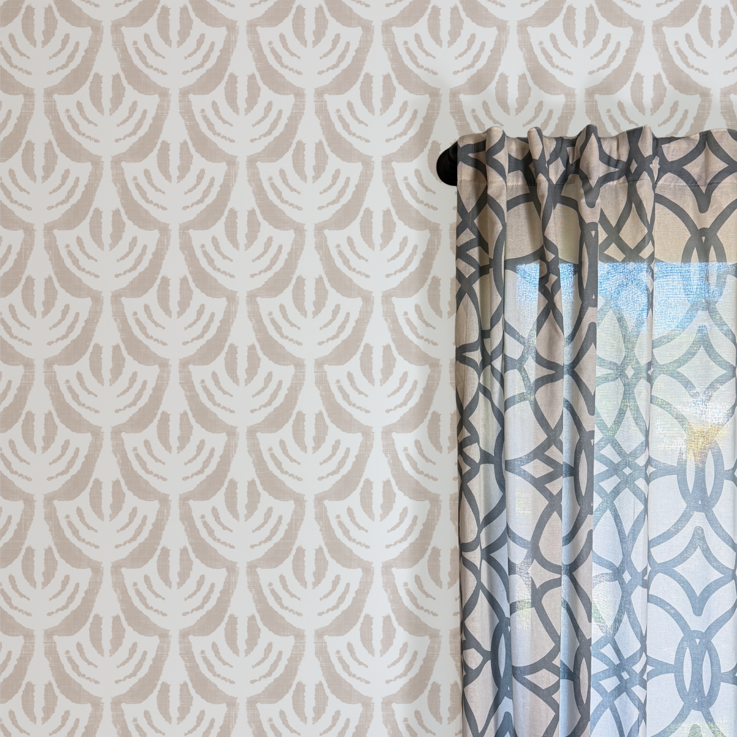Taupe Laurel Ikat Wallpaper – Modern Removable Peel & Stick Wall Covering