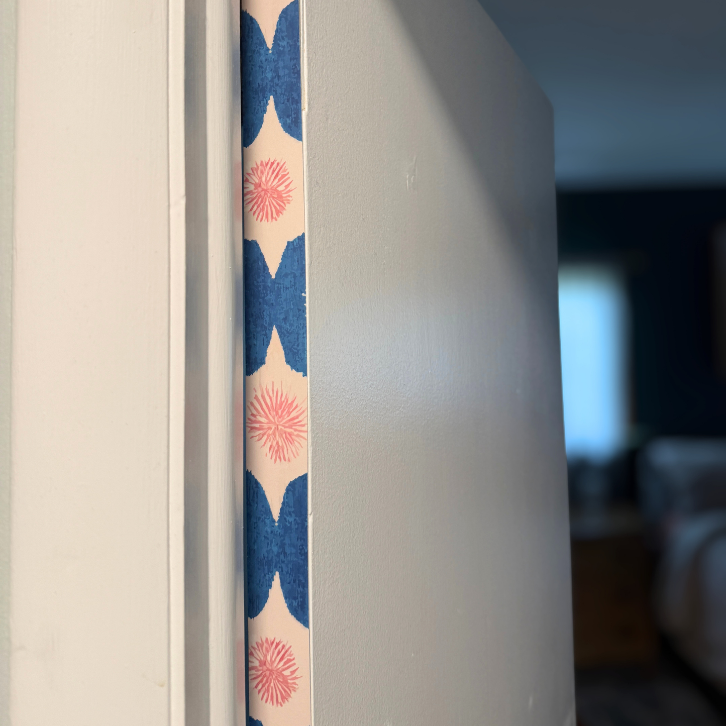 Blue Bazaar Door Detail Strip | Peel and Stick Door Accent | Blue Geometric Global Door Trim