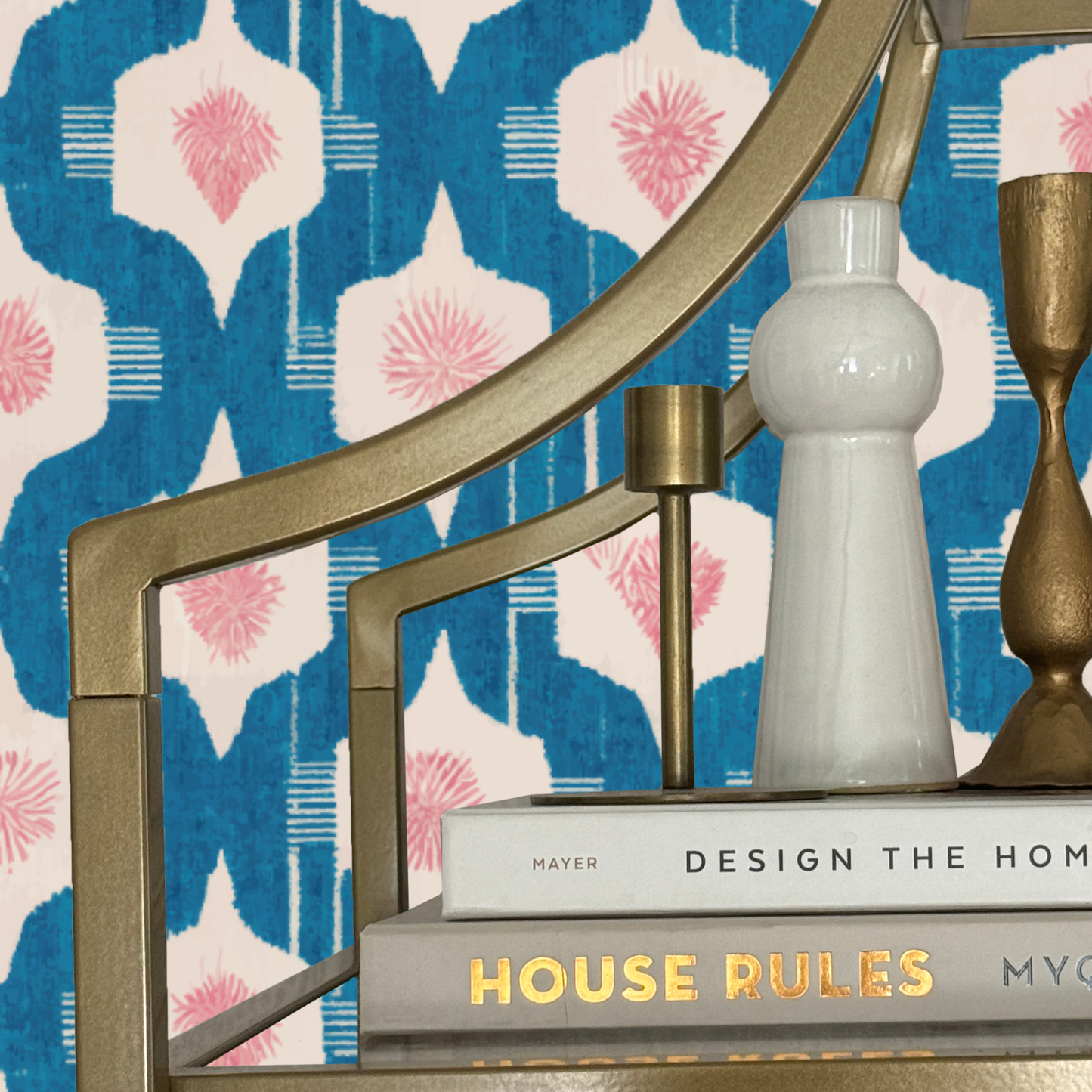 Blue Bazaar Peel and Stick Wallpaper | Teal and Blush Modern Geometric Pattern