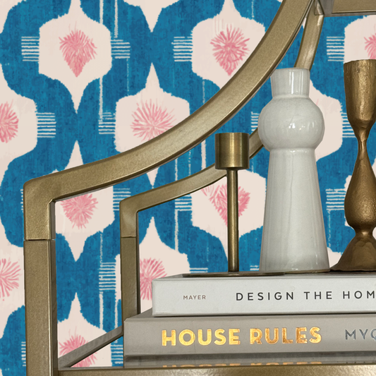 Blue Bazaar Peel and Stick Wallpaper | Teal and Blush Modern Geometric Pattern