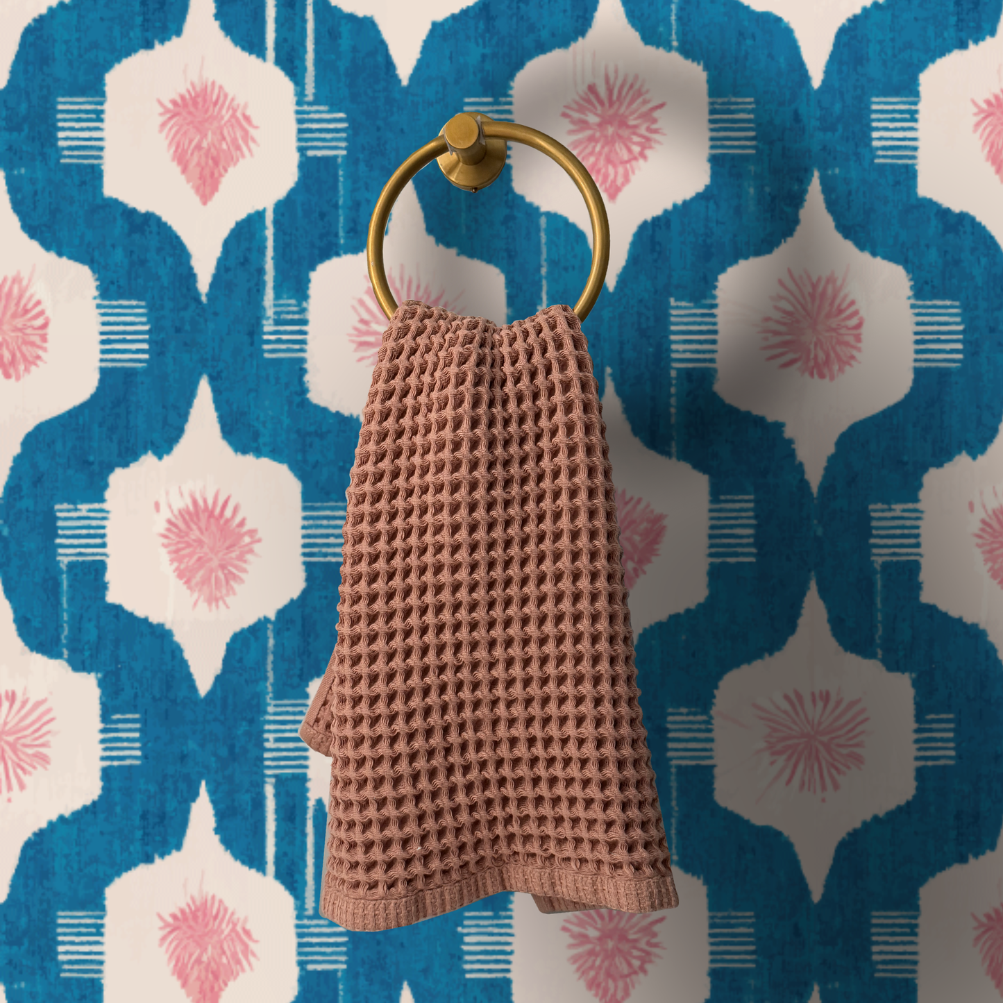 Blue Bazaar Peel and Stick Wallpaper | Teal and Blush Modern Geometric Pattern