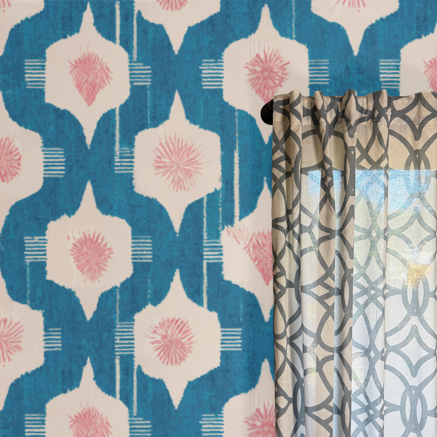 Blue Bazaar Peel and Stick Wallpaper | Teal and Blush Modern Geometric Pattern