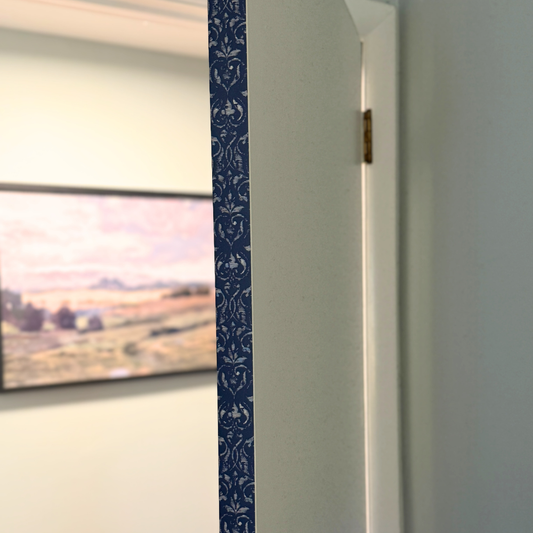 Blue Manor Door Detail Strip | Peel and Stick Door Accent | Blue Damask Door Trim