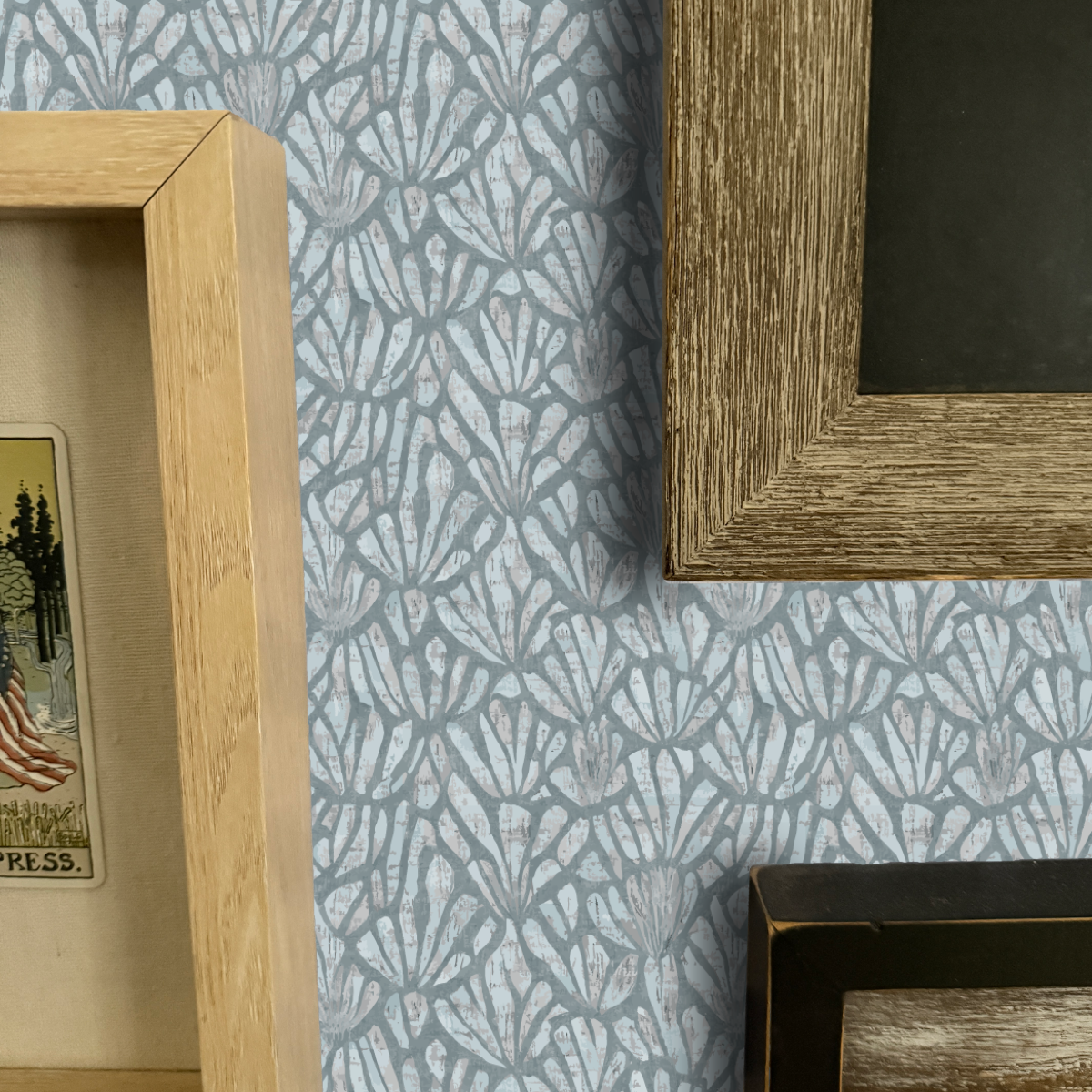 Blue Mist Peel and Stick Wallpaper | Soft Blue Botanical Statement Pattern